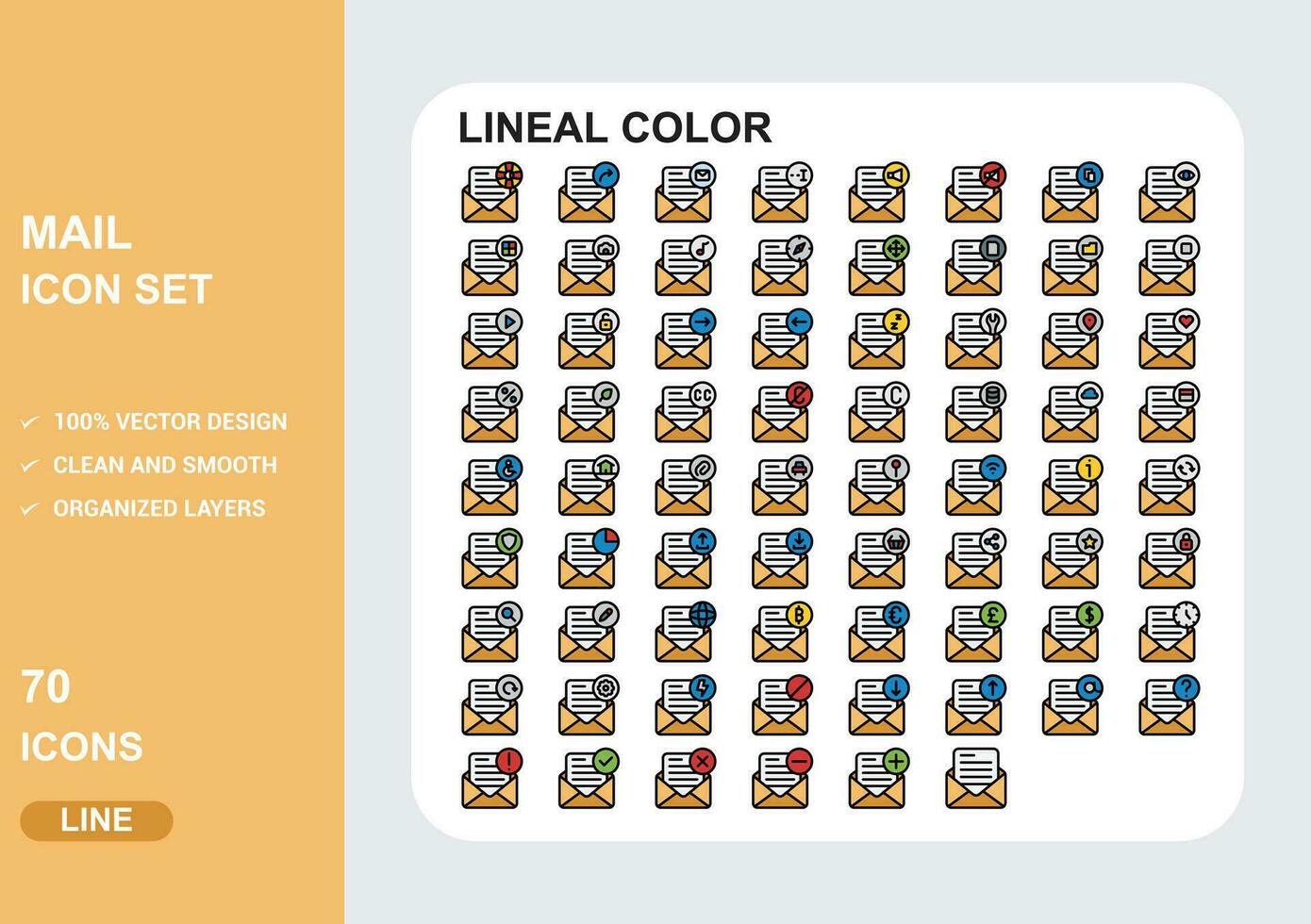 email  lineal color square vector