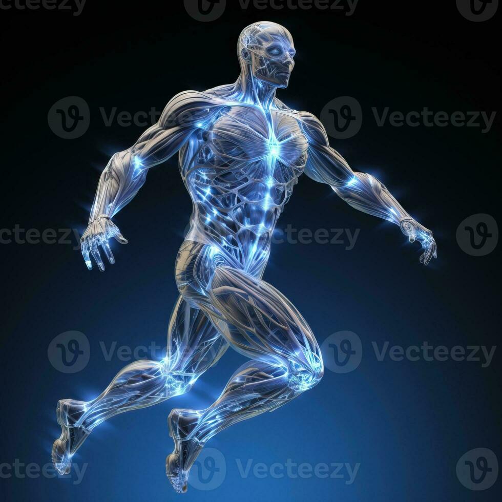 A image of Human body with skeletal system x ray on dark background Generative AI photo