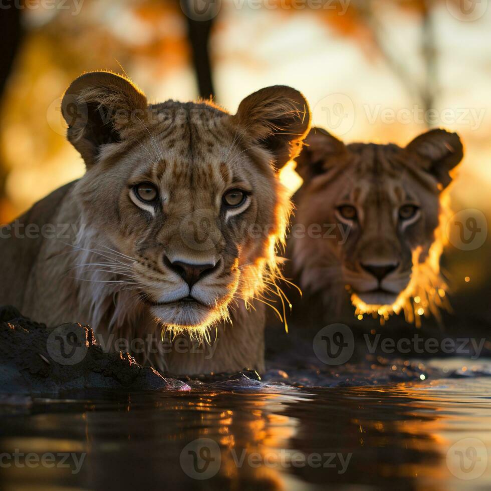 A closeup of Lion cubs at sunset in Kruger National Park, South Africa Specie Panthera leo family of Felidae. Generative AI photo