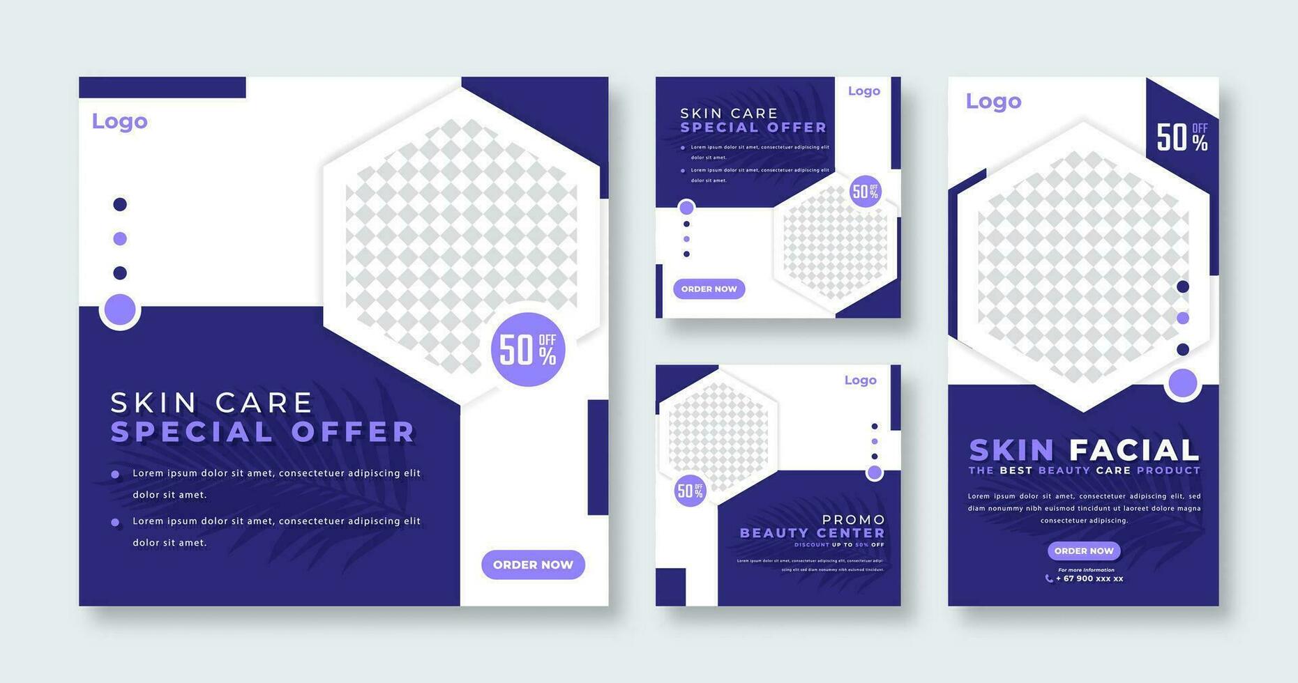 Skin Care an Beauty Center Social Media Post for Online Marketing Promotion Banner, Story and Web Internet Ads Flyer vector