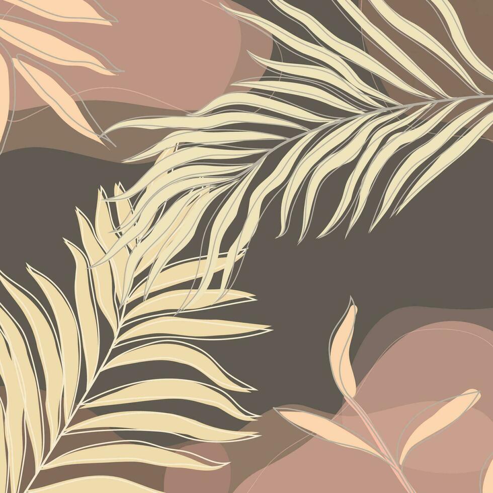 brown leaves palm floral lines art print design. Botanical Wall Art Vector Abstract art design for wall print.