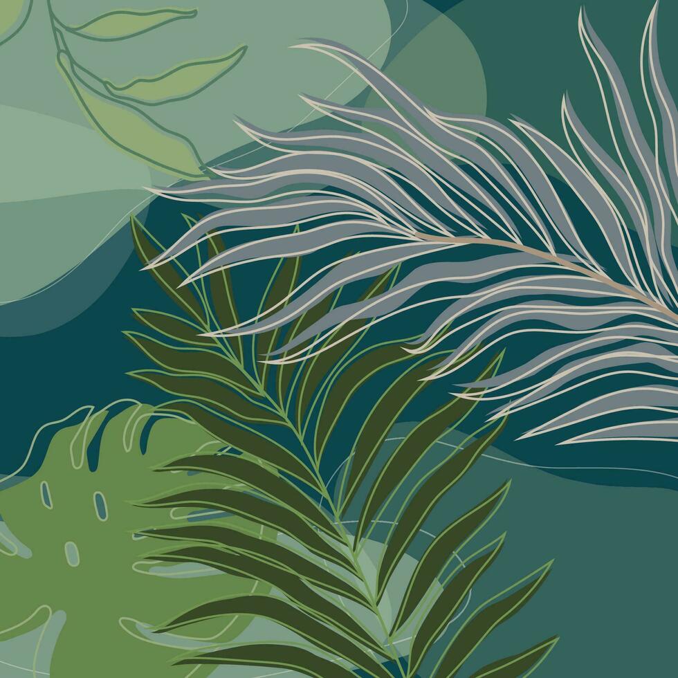 green leaves palm floral lines art print design. Botanical Wall Art Vector Abstract art design for wall print.