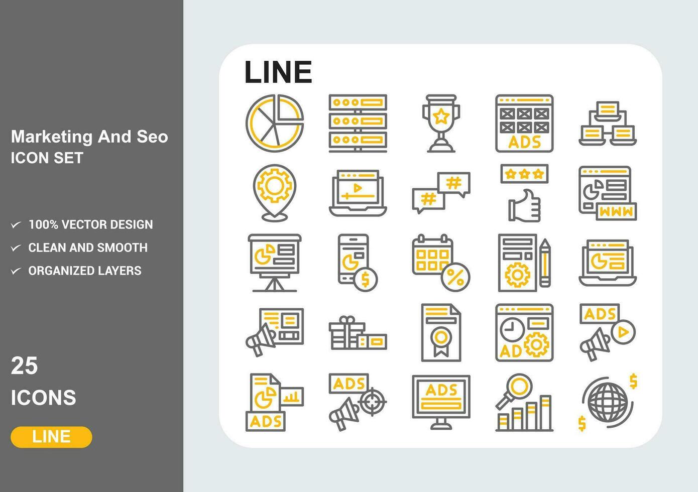 Marketing and seo LINE COLOR expand vector