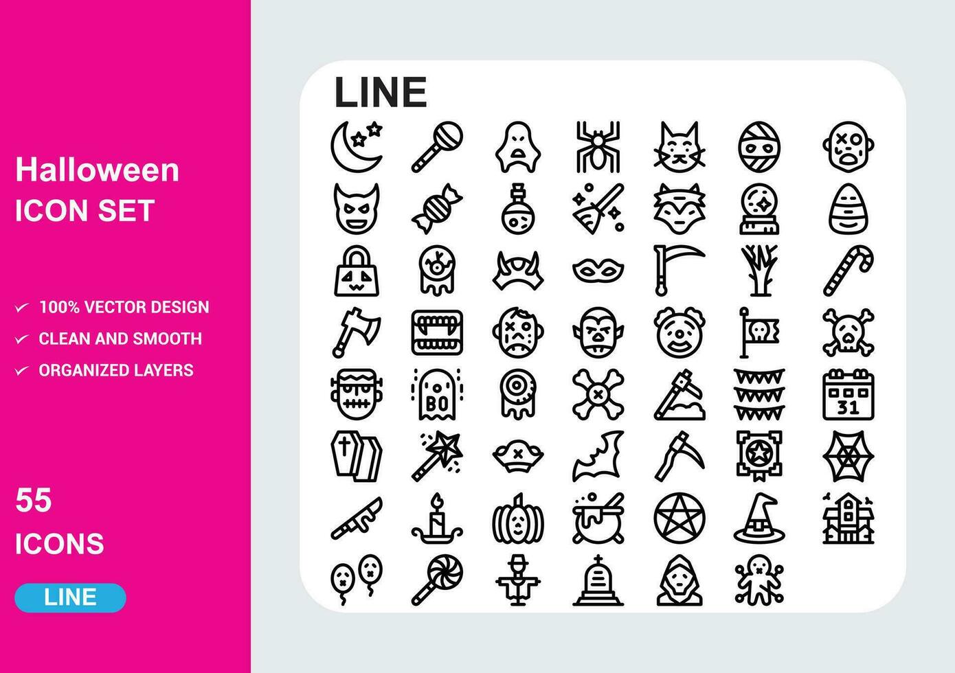 Halloween glyph detailed outline icon set Pro Vector