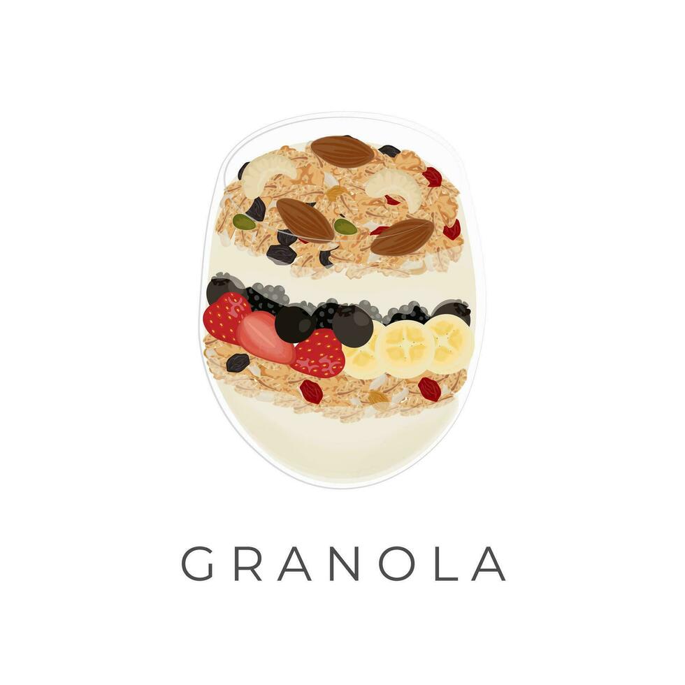 Logo illustration of granola parfait with fresh fruit and yoghurt vector