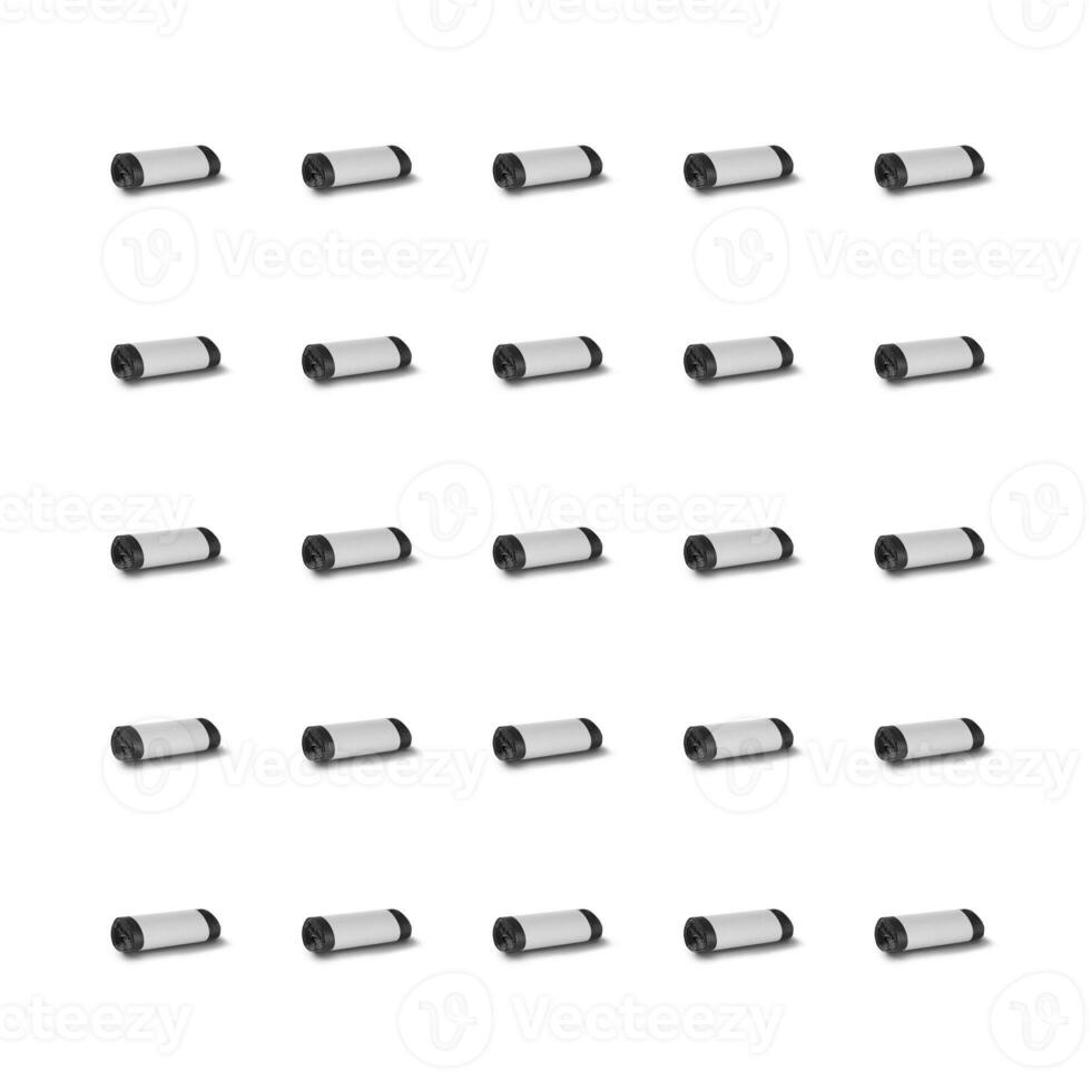 Square pattern. Rolls of garbage bags isolated on white background. On the roll white copy space. photo
