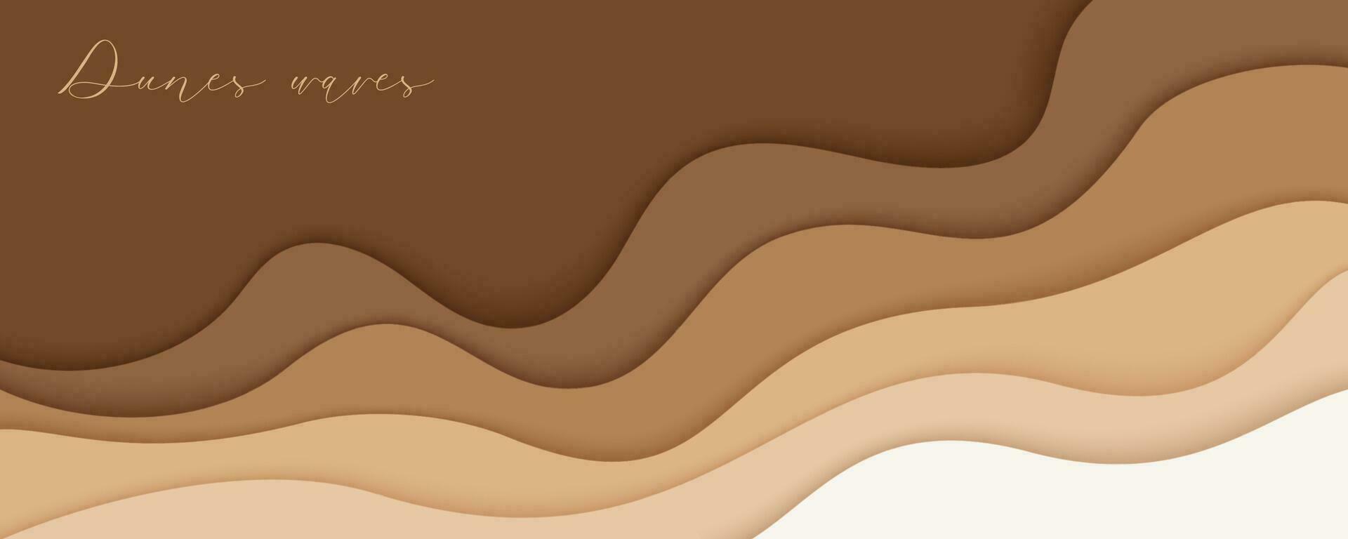 Desert waves, sand dunes paper art banner, poster template. Nude beige waves papercut style. Vector illustration EPS 10.