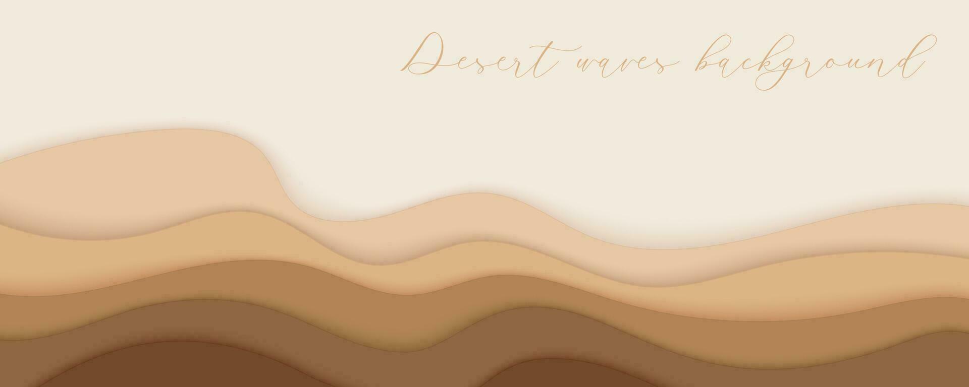 Desert waves, sand dunes paper art banner, poster template. Nude beige waves papercut style. Vector illustration EPS 10.
