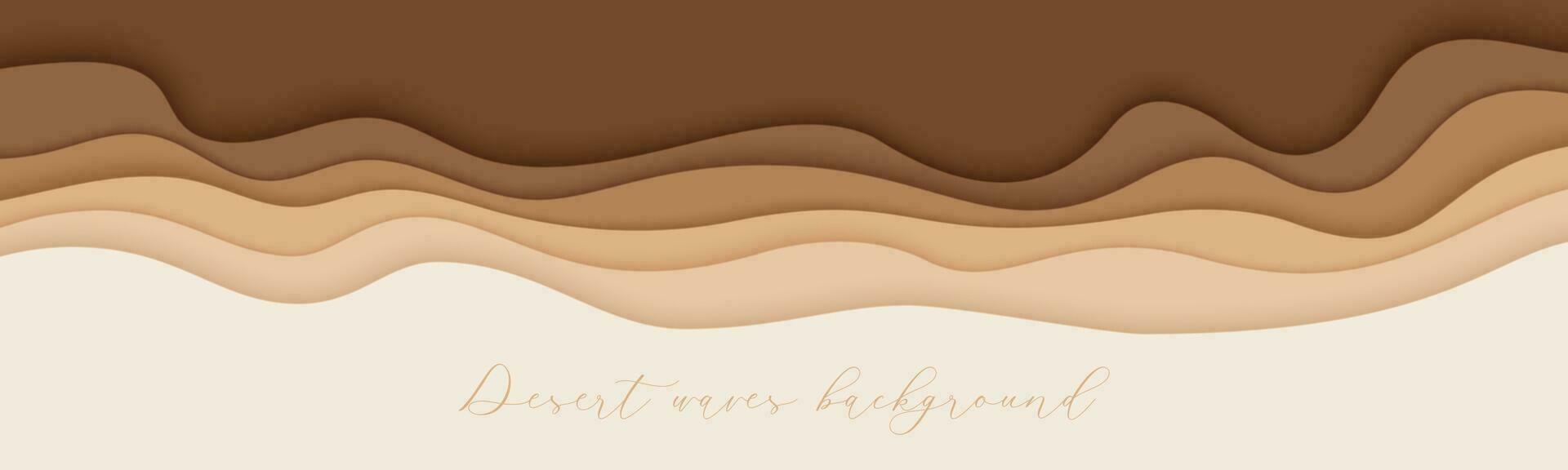 Desert waves, sand dunes paper art banner, poster template. Nude beige waves papercut style. Vector illustration EPS 10.