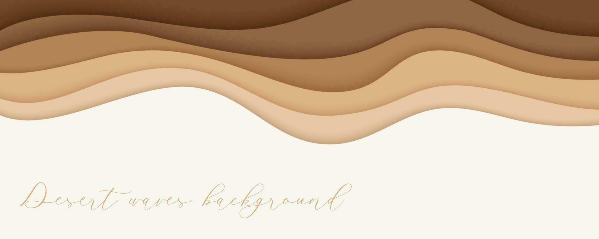 Desert waves, sand dunes paper art banner, poster template. Nude beige waves papercut style. Vector illustration EPS 10.