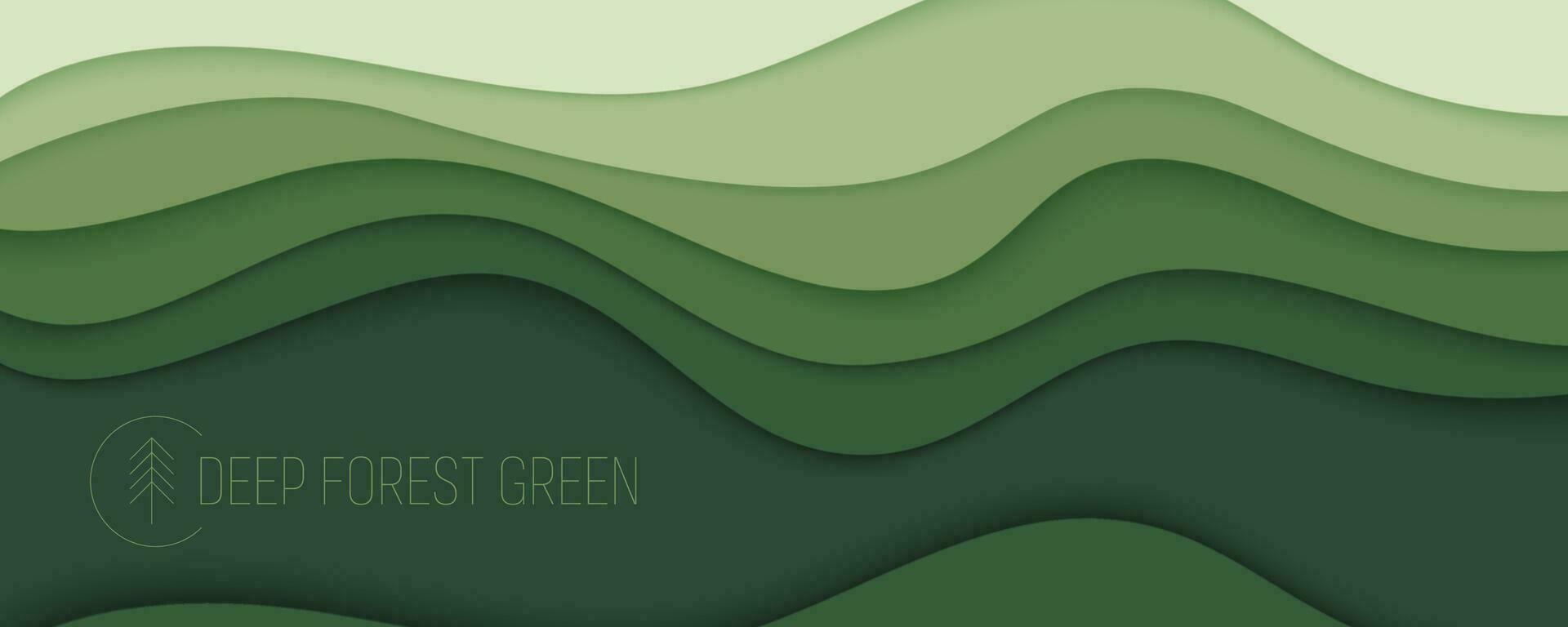 profundo bosque verde ondas, papel Arte vertical bandera. naturaleza verdor color póster modelo en corte de papel estilo. vector ilustración eps 10.-06