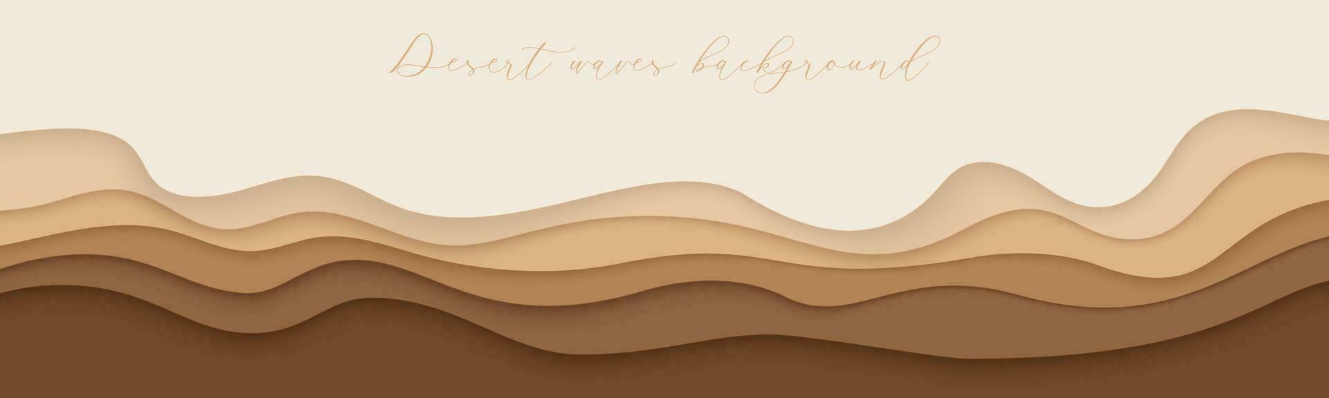 Desert waves, sand dunes paper art banner, poster template. Nude beige waves papercut style. Vector illustration EPS 10.