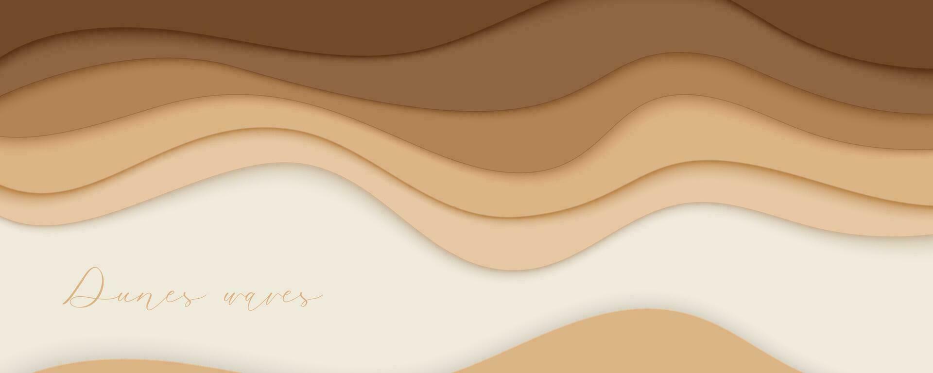 Desert waves, sand dunes paper art banner, poster template. Nude beige waves papercut style. Vector illustration EPS 10.-08