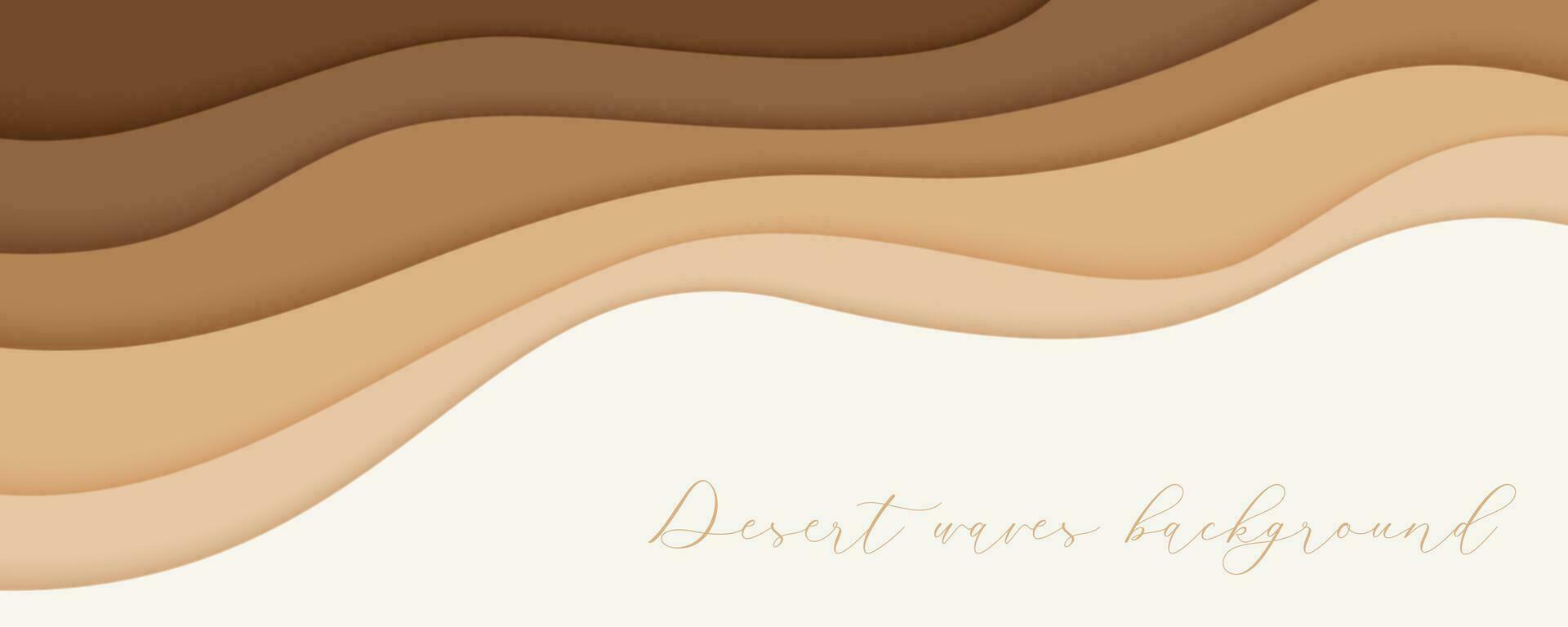 Desert waves, sand dunes paper art banner, poster template. Nude beige waves papercut style. Vector illustration EPS 10.