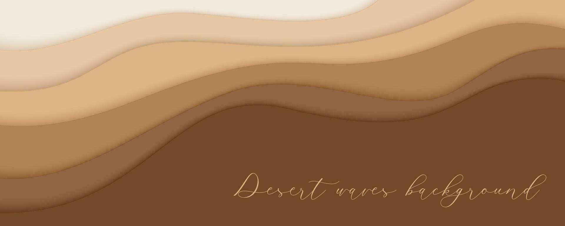 Desert waves, sand dunes paper art banner, poster template. Nude beige waves papercut style. Vector illustration EPS 10.-09