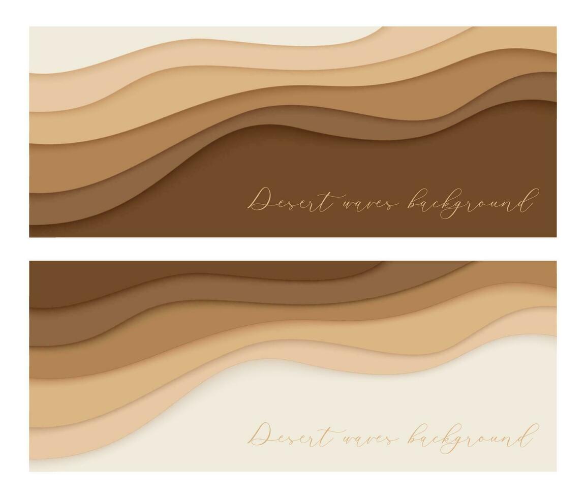 Desert waves, sand dunes paper art banner, poster template. Nude beige waves papercut style. Vector illustration EPS 10.-17