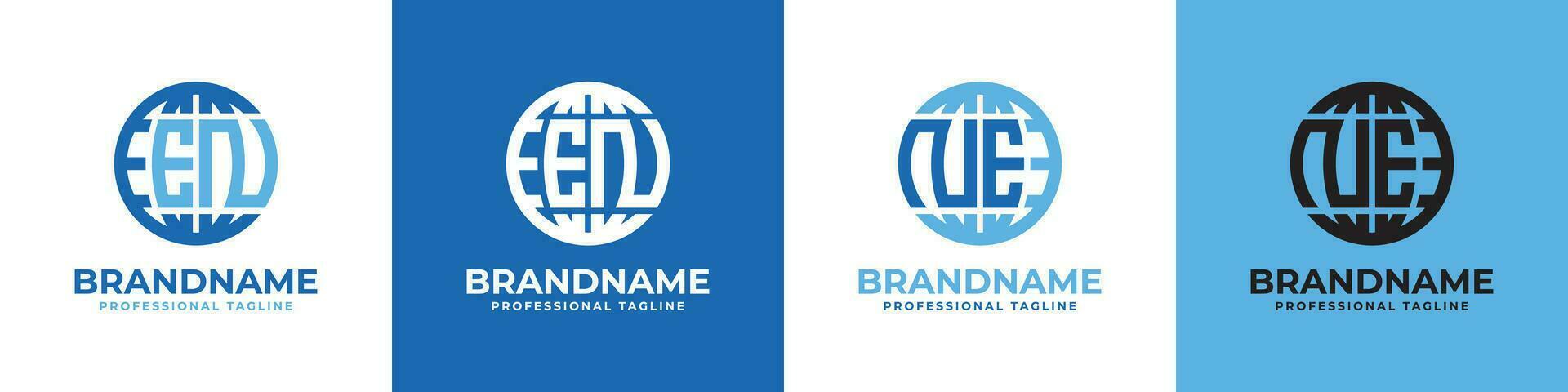 Letter EN and NE Globe Logo Set, suitable for any business with EN or NE initials. vector