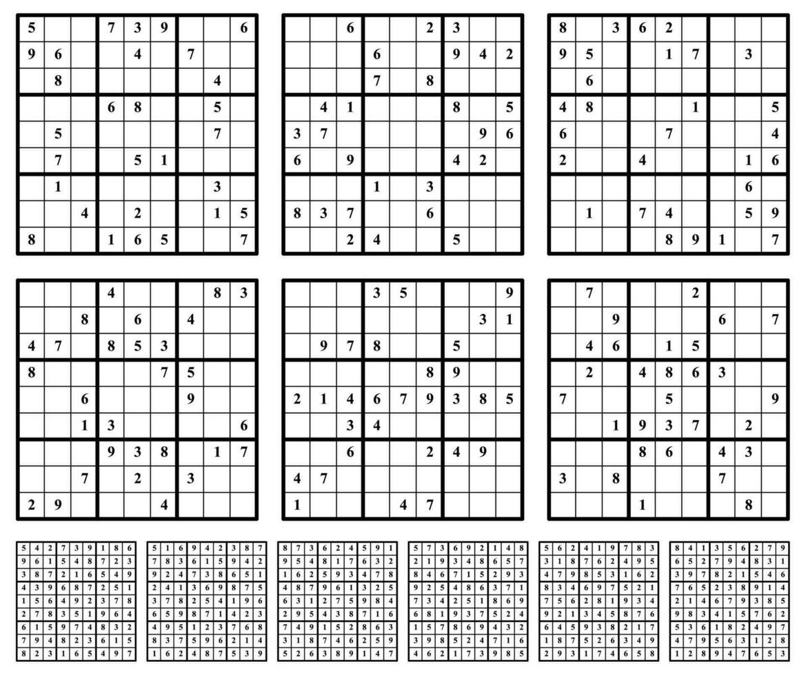 Sudoku game set  with answers. Simple vector design