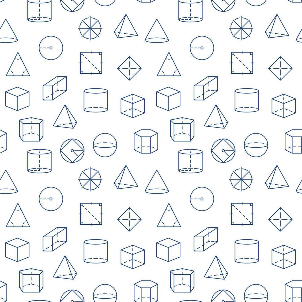 Geometrical Figures vector outline seamless pattern - Geometry Education background