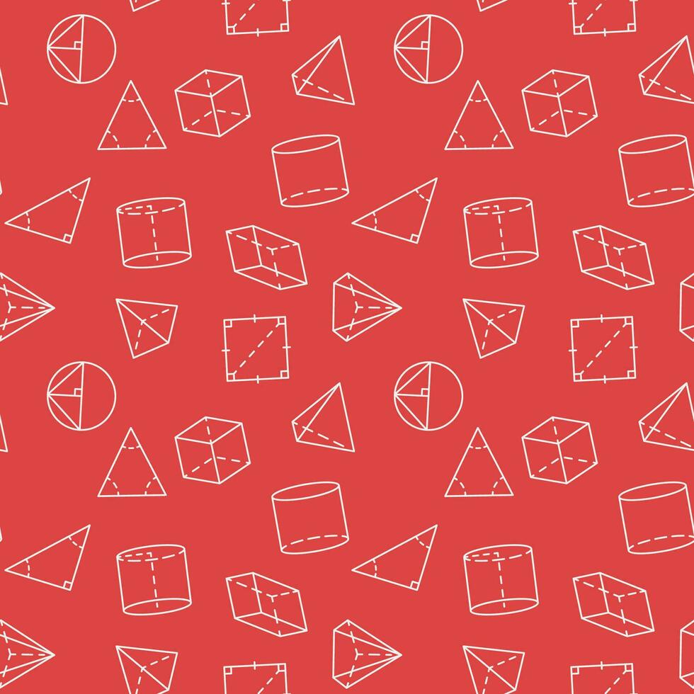 Mathematics Figures red seamless pattern in line style. Geometry Education vector background