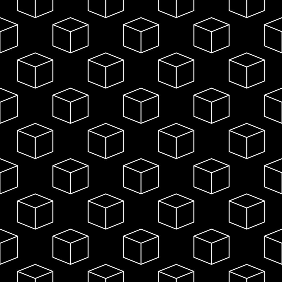 Cube Geometric Shape thin line dark seamless pattern - vector Geometry concept background