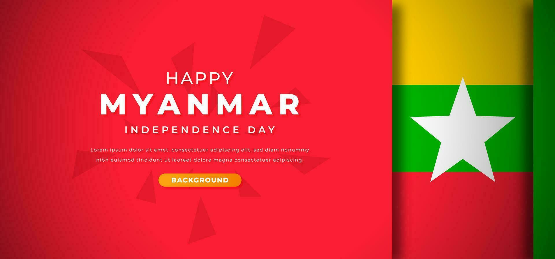 Happy Myanmar Independence Day Design Paper Cut Shapes Background Illustration for Poster, Banner, Advertising, Greeting Card vector