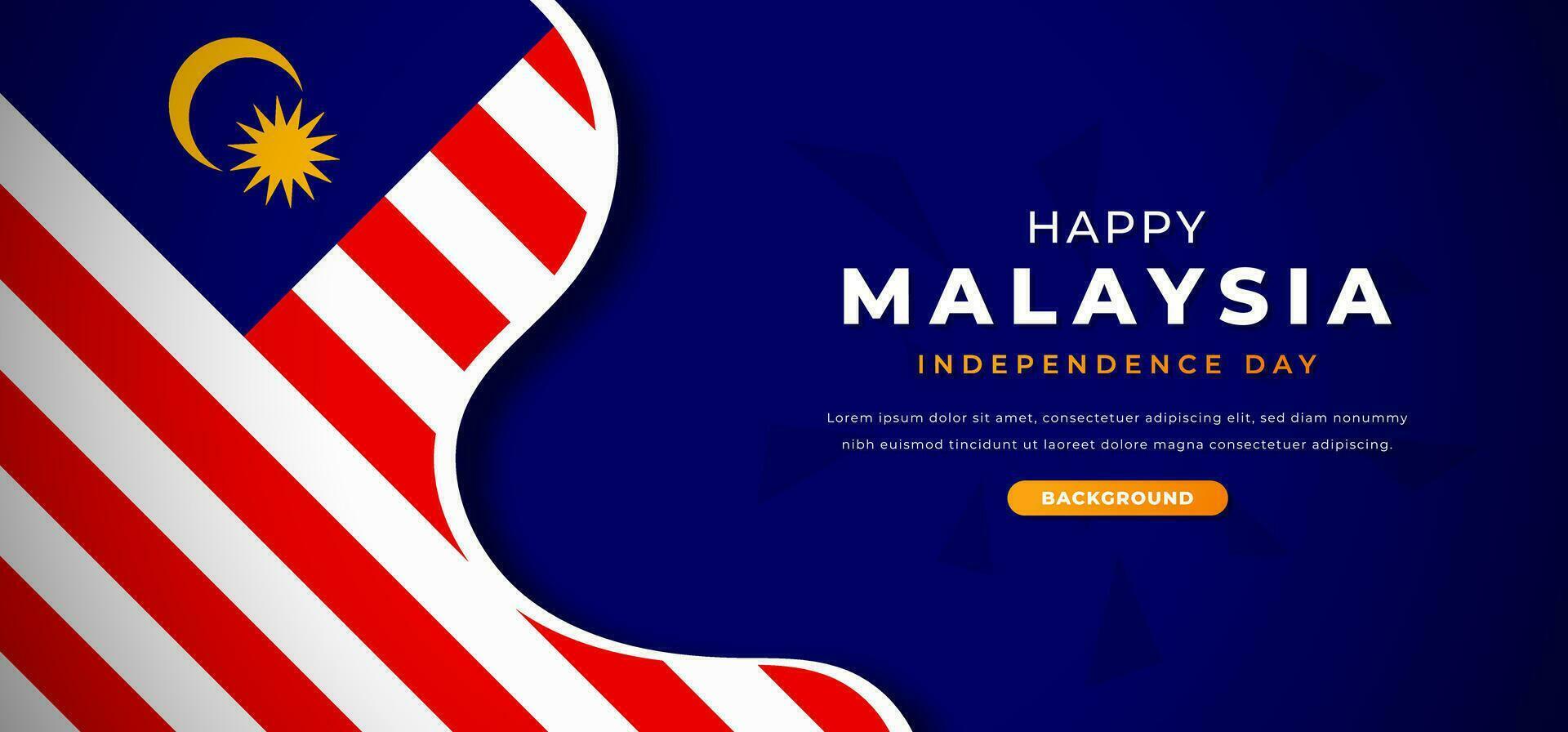 Happy Malaysia Independence Day Design Paper Cut Shapes Background Illustration for Poster, Banner, Advertising, Greeting Card vector