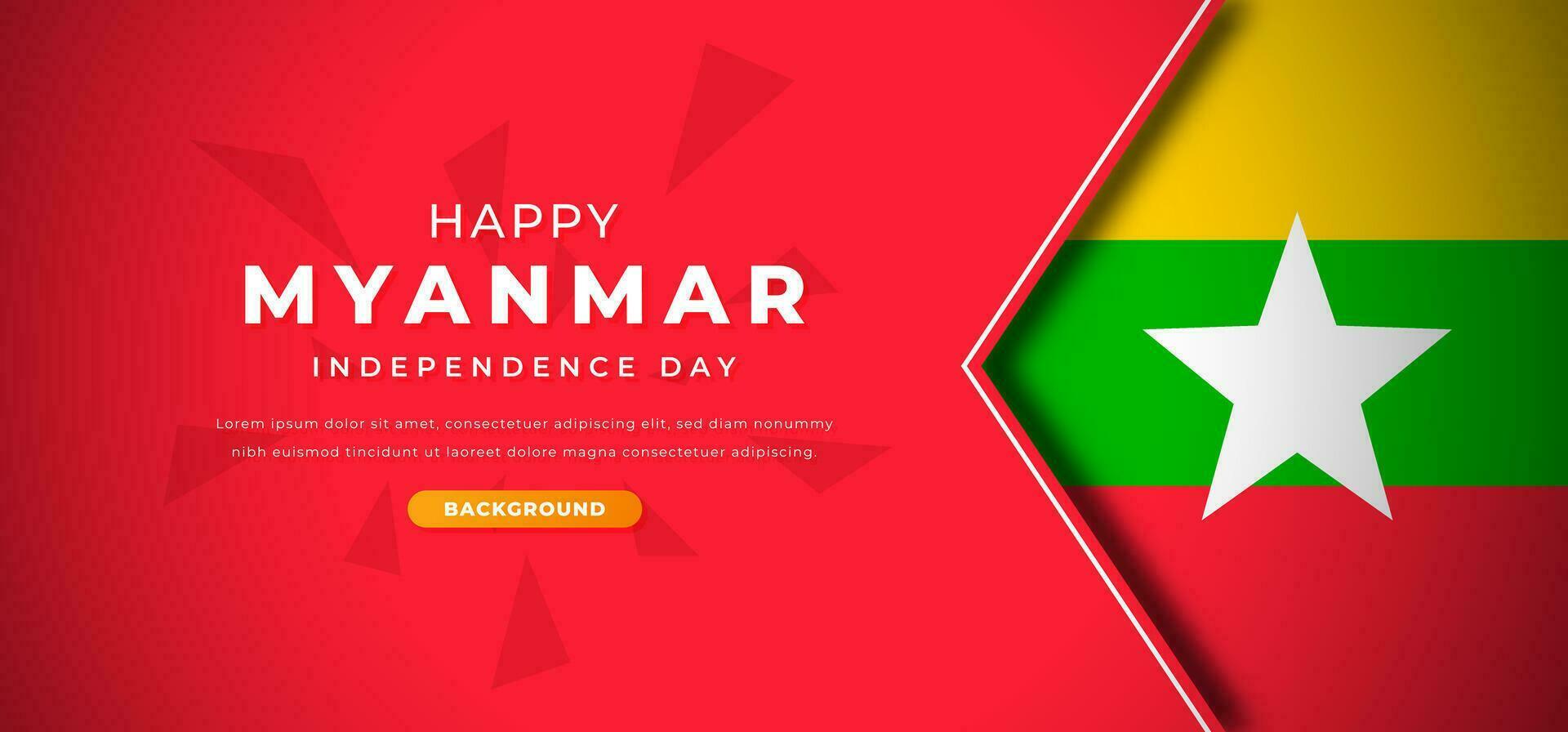 Happy Myanmar Independence Day Design Paper Cut Shapes Background Illustration for Poster, Banner, Advertising, Greeting Card vector