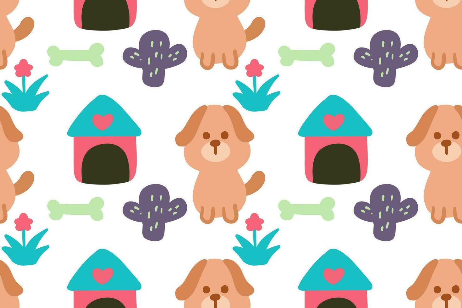 Hand drawn cute little dog seamless pattern vector