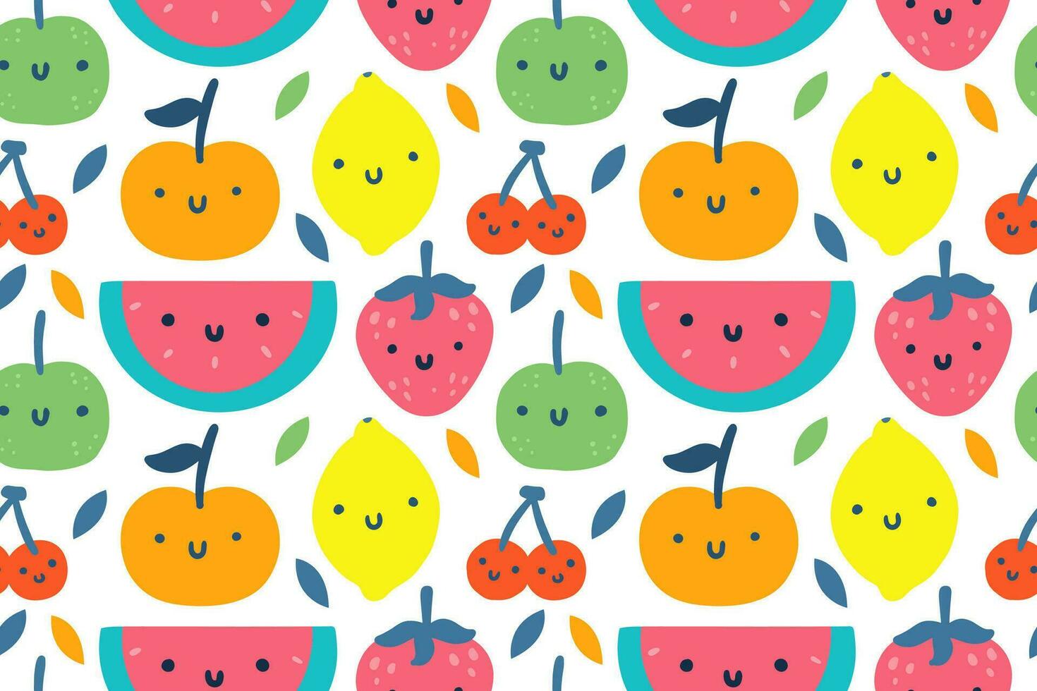 Hand drawn cute various little fruits cartoon illustration seamless pattern vector