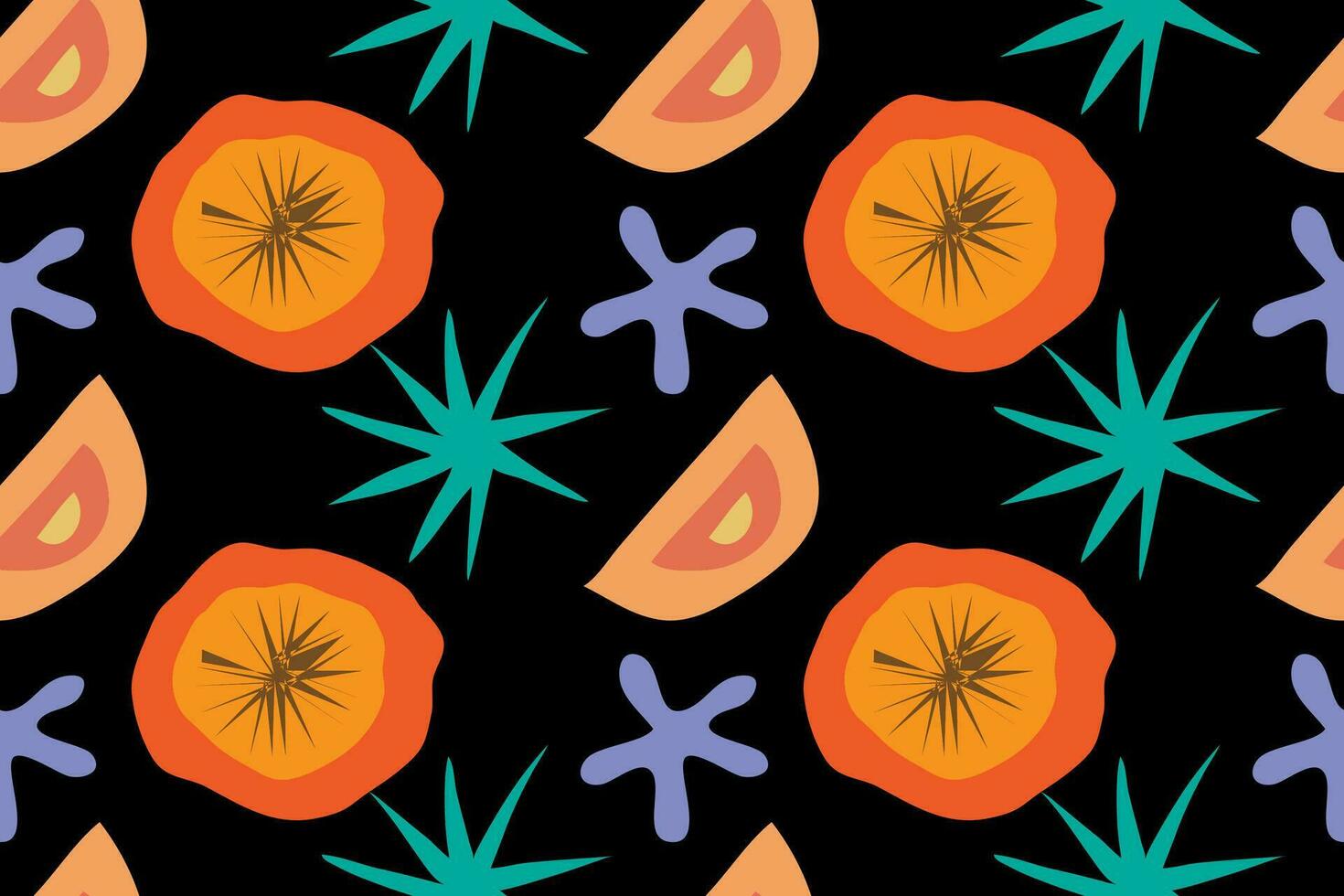 Hand drawn abstract tropical summer theme plants and flowers seamless pattern vector