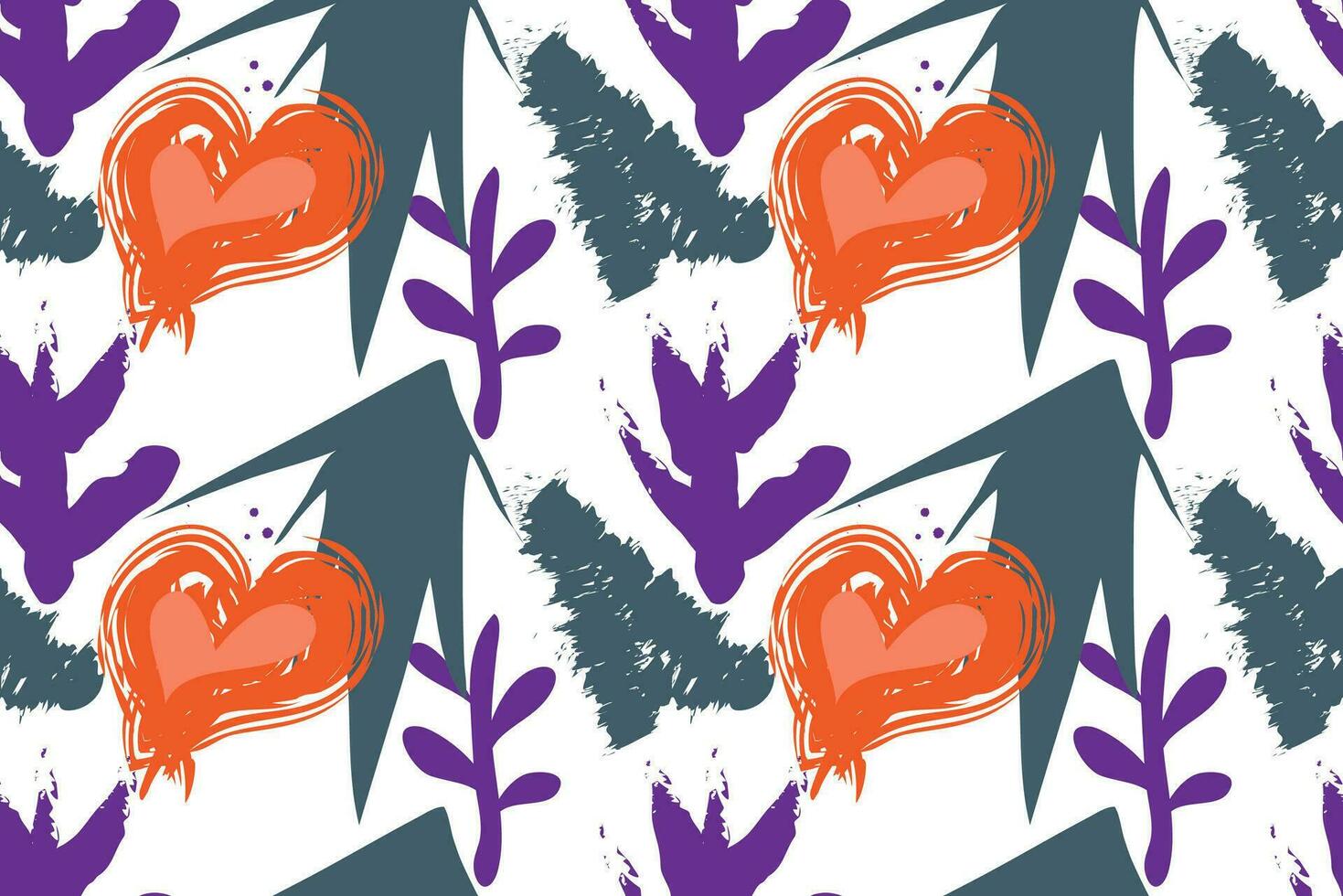 Abstract contemporary seamless pattern with heart and plants illustration vector