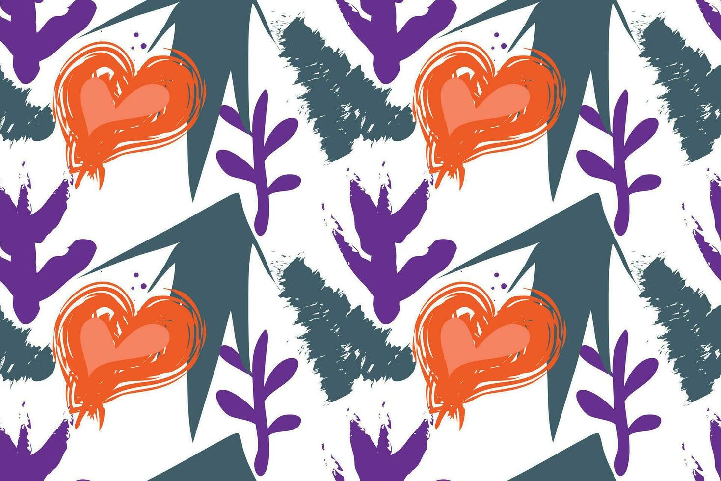 Abstract contemporary seamless pattern with heart and plants illustration vector