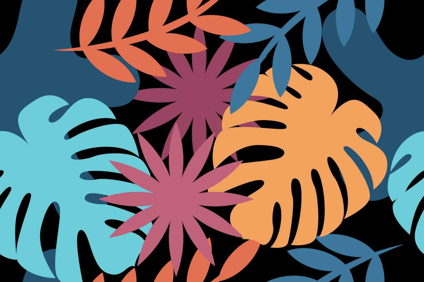 Seamless pattern with tropical leaves and organic abstract shapes vector