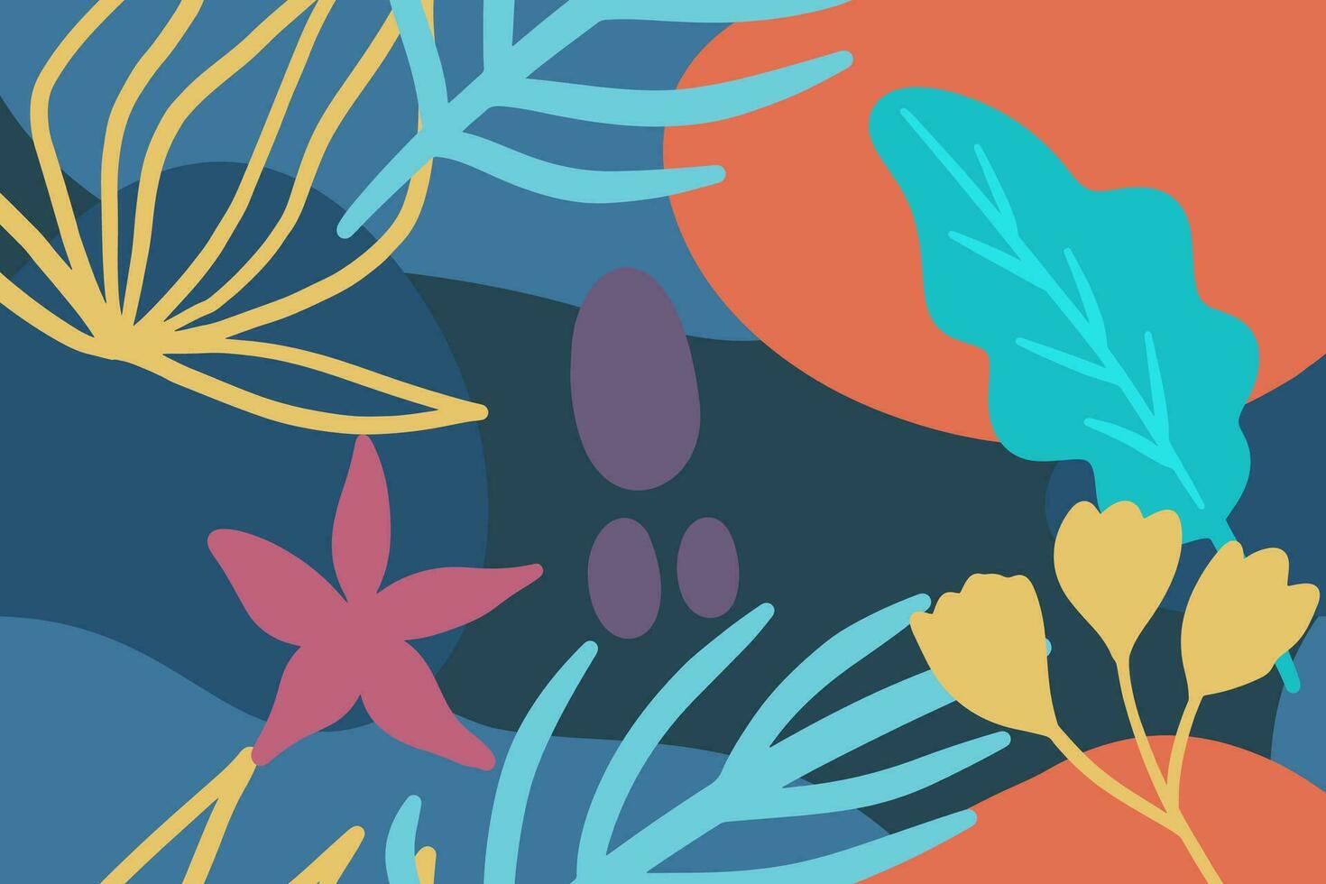 Hand drawn flowers and tropical leaves abstract illustration seamless pattern vector