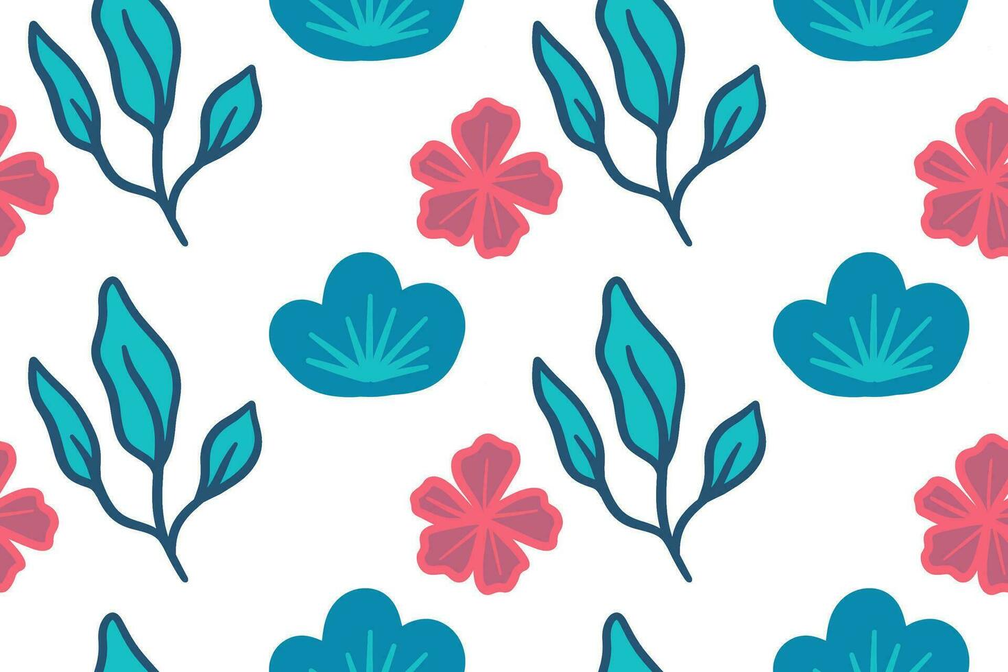 Hand drawn flowers and plants seamless pattern design vector