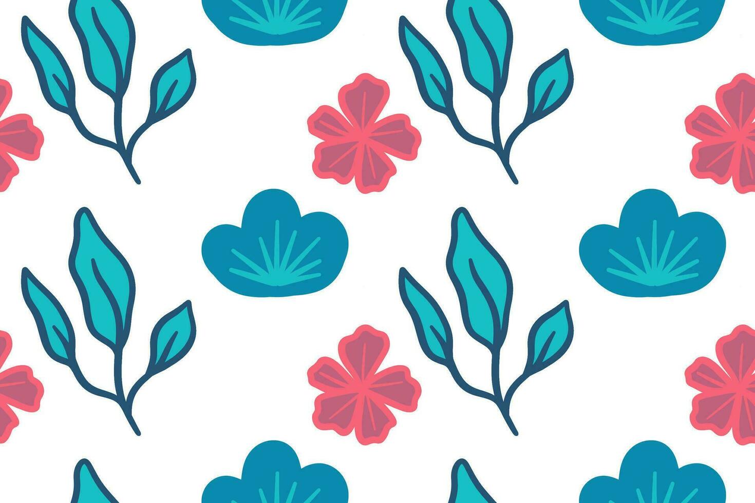 Hand drawn flowers and plants seamless pattern design vector