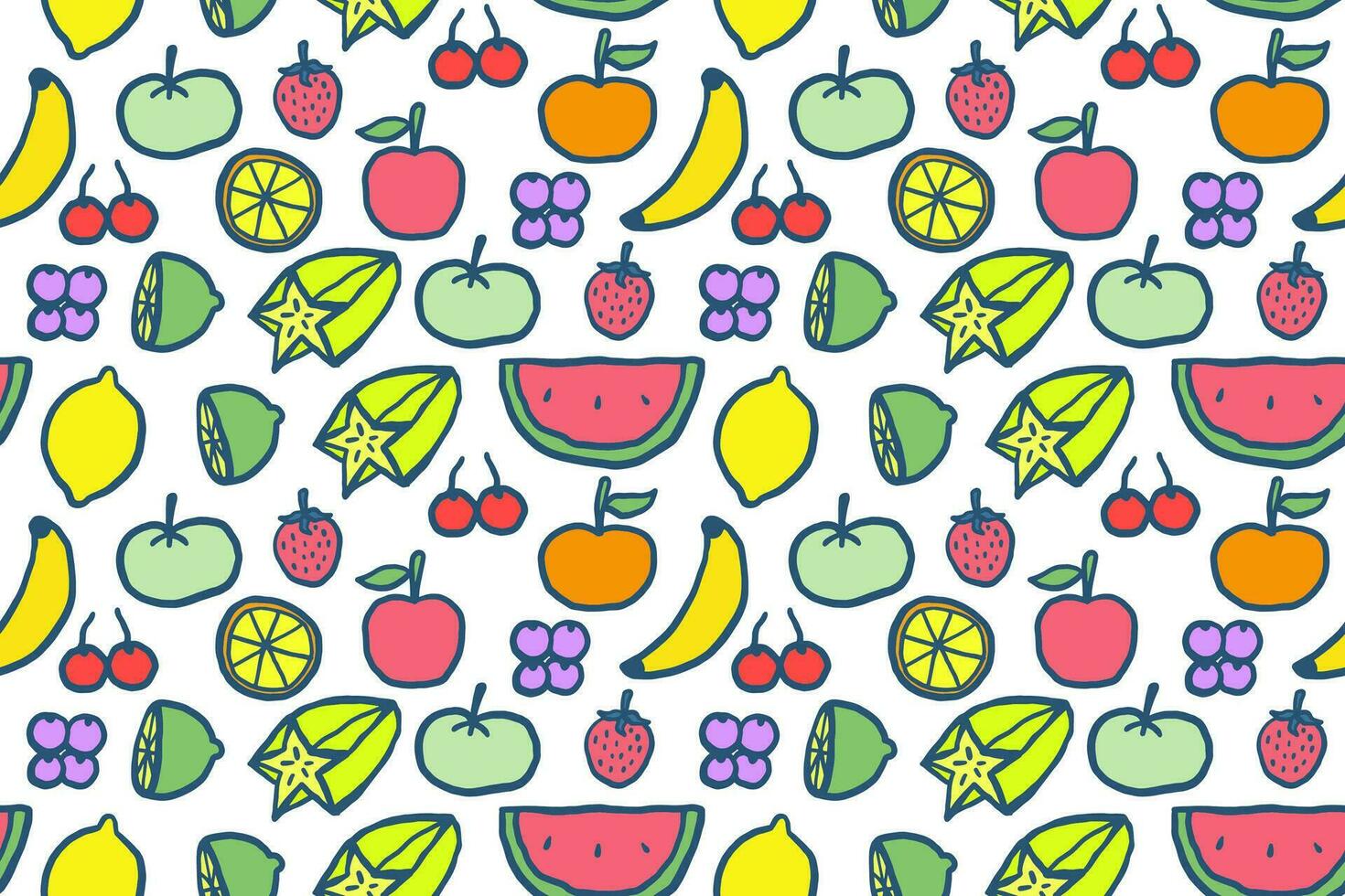 mano dibujado linda varios frutas dibujos animados ilustración sin costura modelo vector