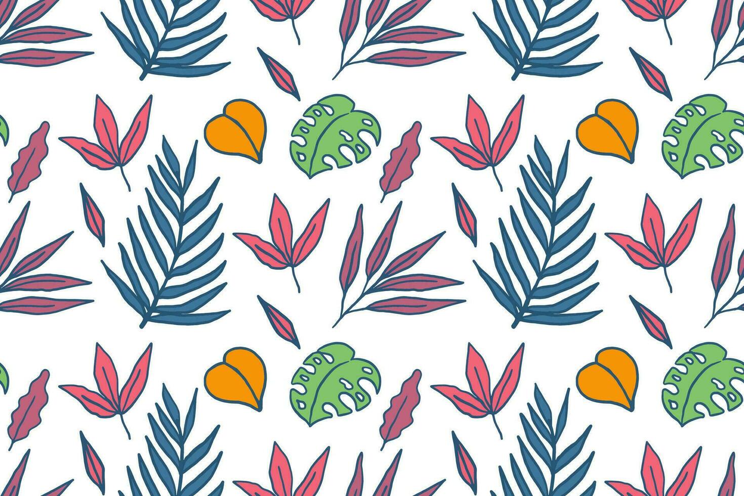 Hand drawn tropical plants cartoon illustration seamless pattern vector