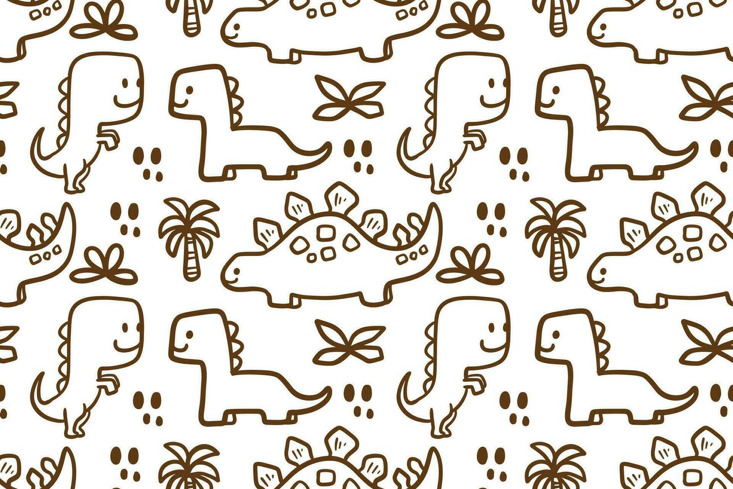 Seamless pattern  black and white hand drawn little dinosaurs vector