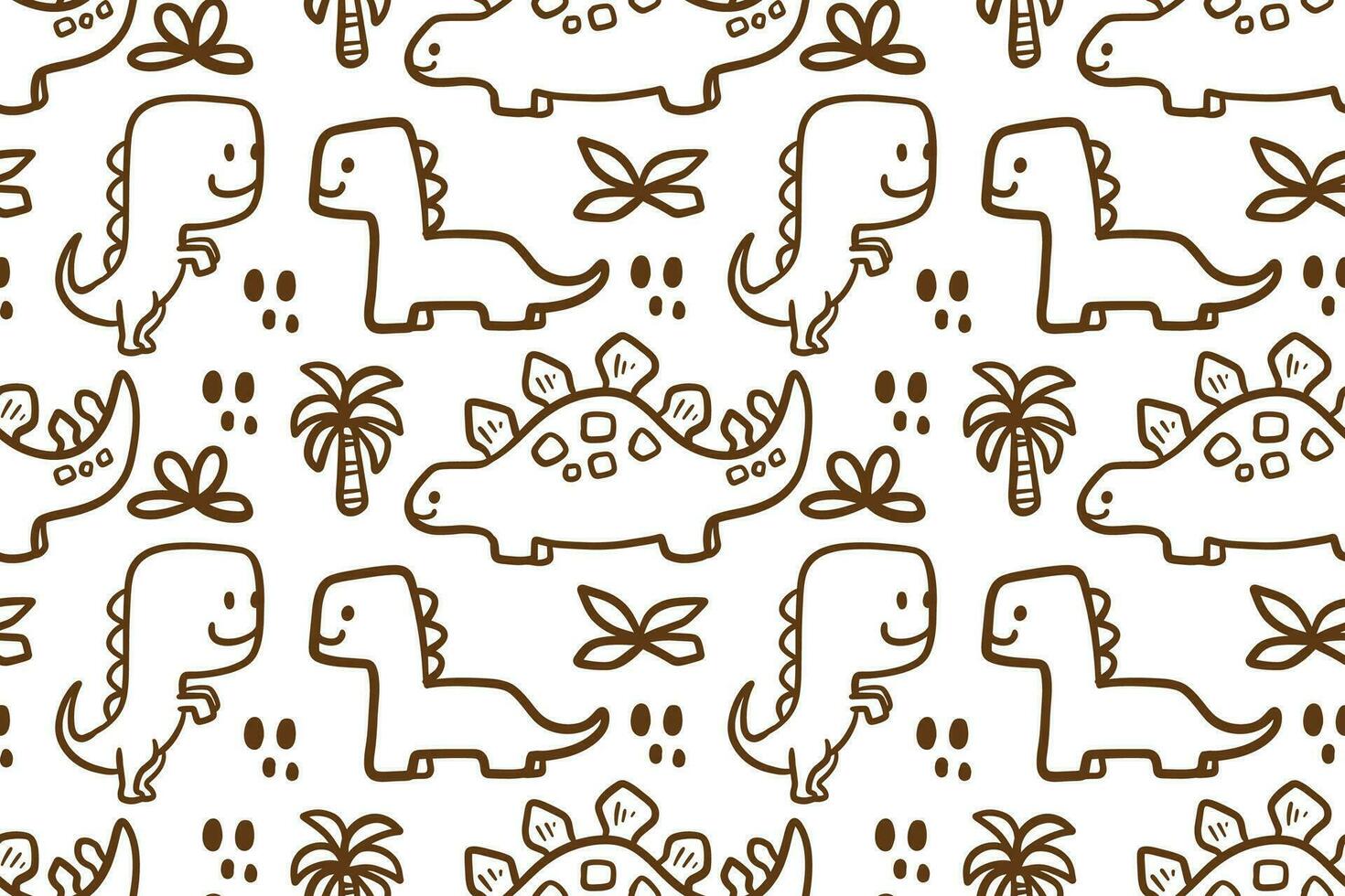 Seamless pattern  black and white hand drawn little dinosaurs vector