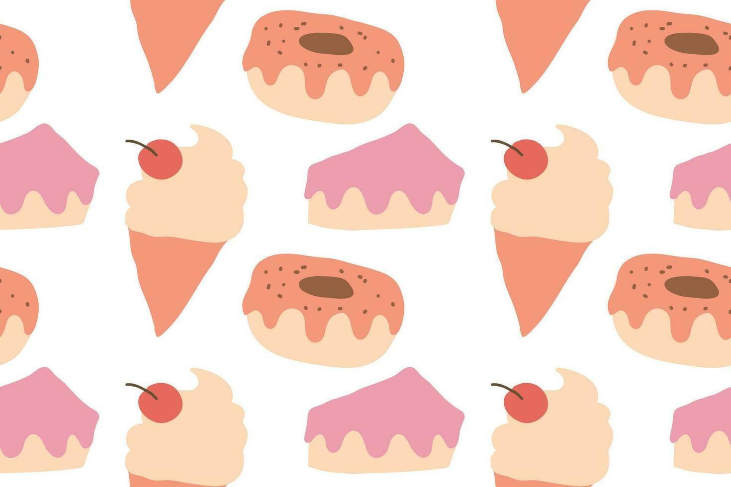 Seamless pattern with cute ice cream, donut and cake vector