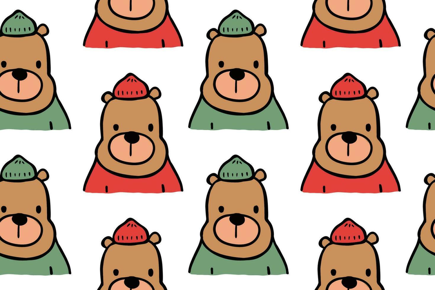 Seamless pattern hand drawn funny bear with beanie hat vector