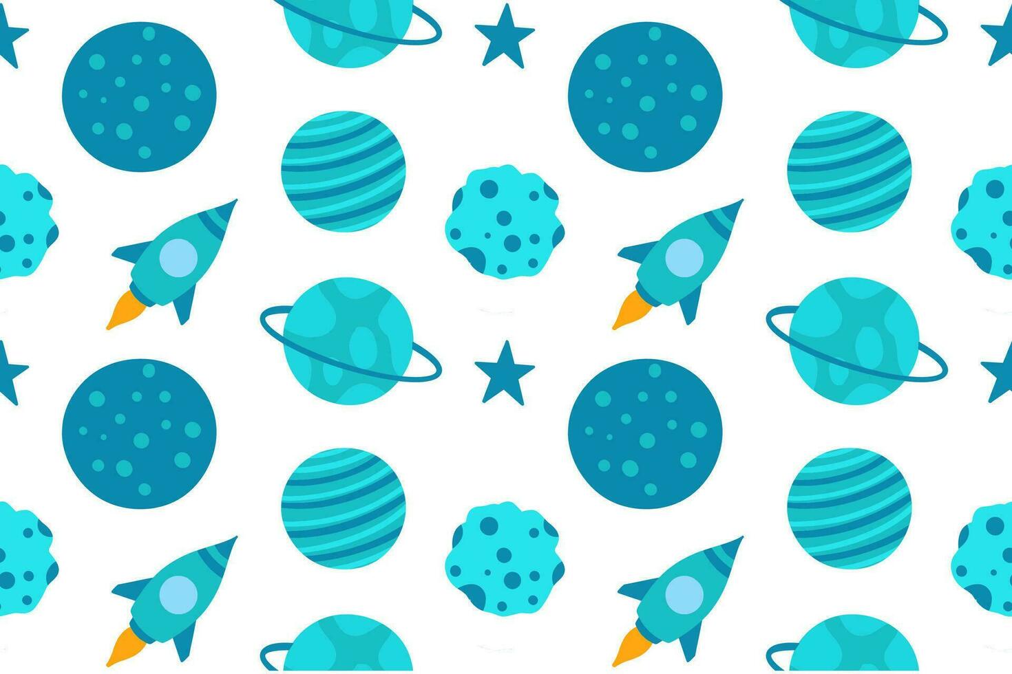 Seamless pattern hand drawn cute rocket, planets and stars space objects vector