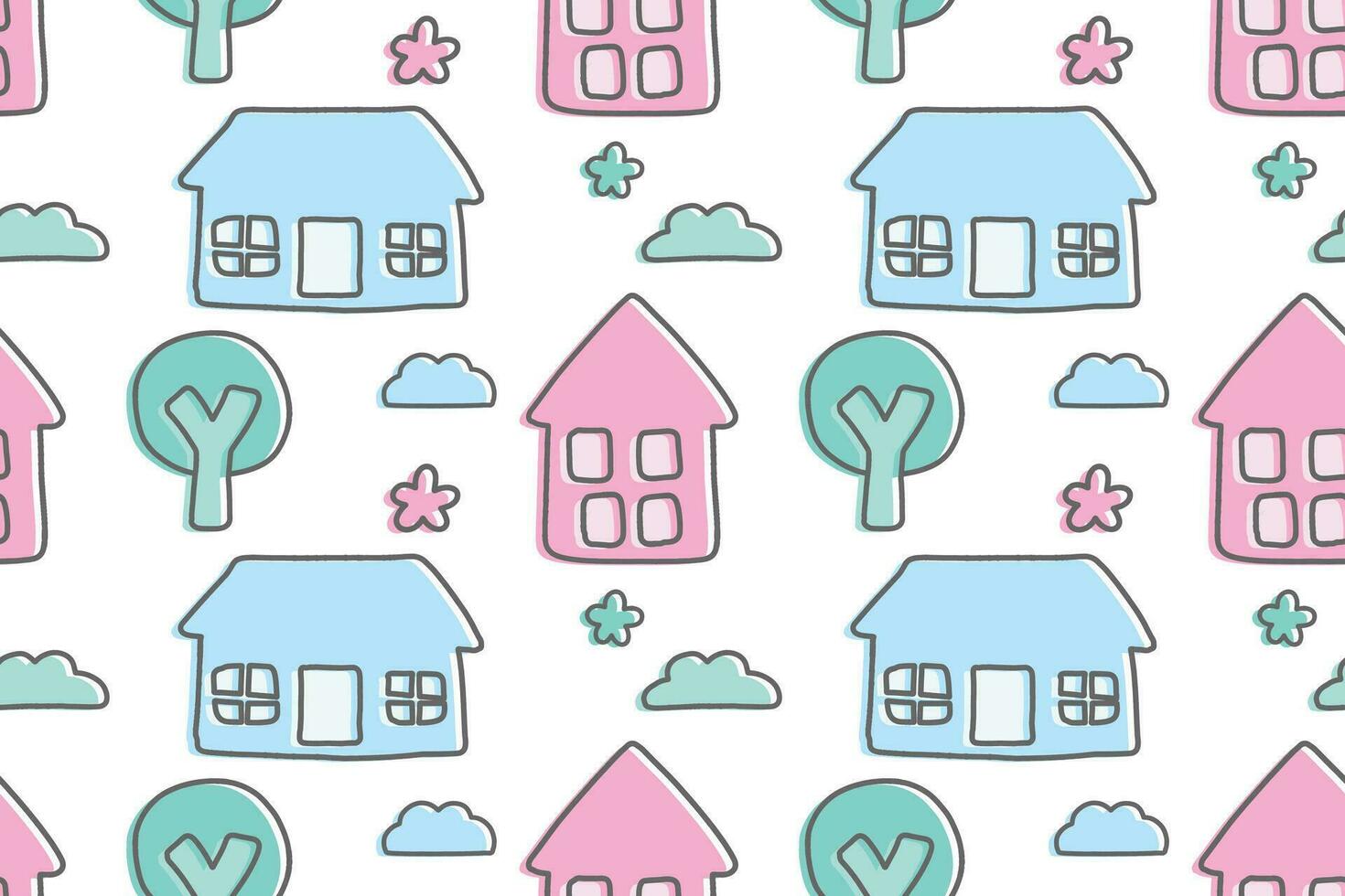 Seamless pattern hand drawn cute colorful houses vector