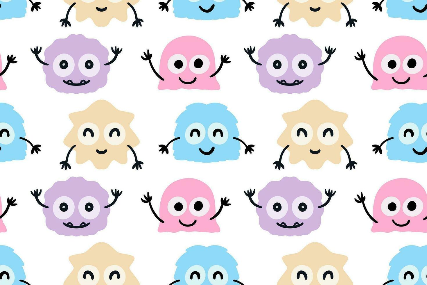 Seamless pattern hand drawn cute colorful monsters vector