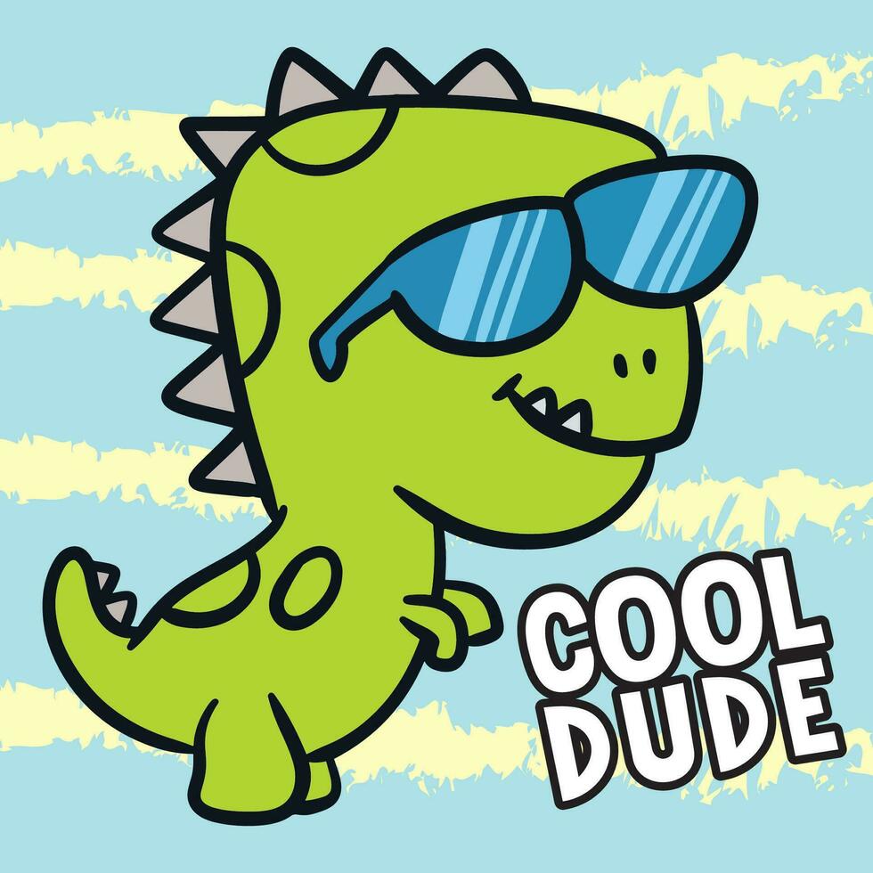 Funny little dinosaur with cool eye glasses cartoon illustration vector