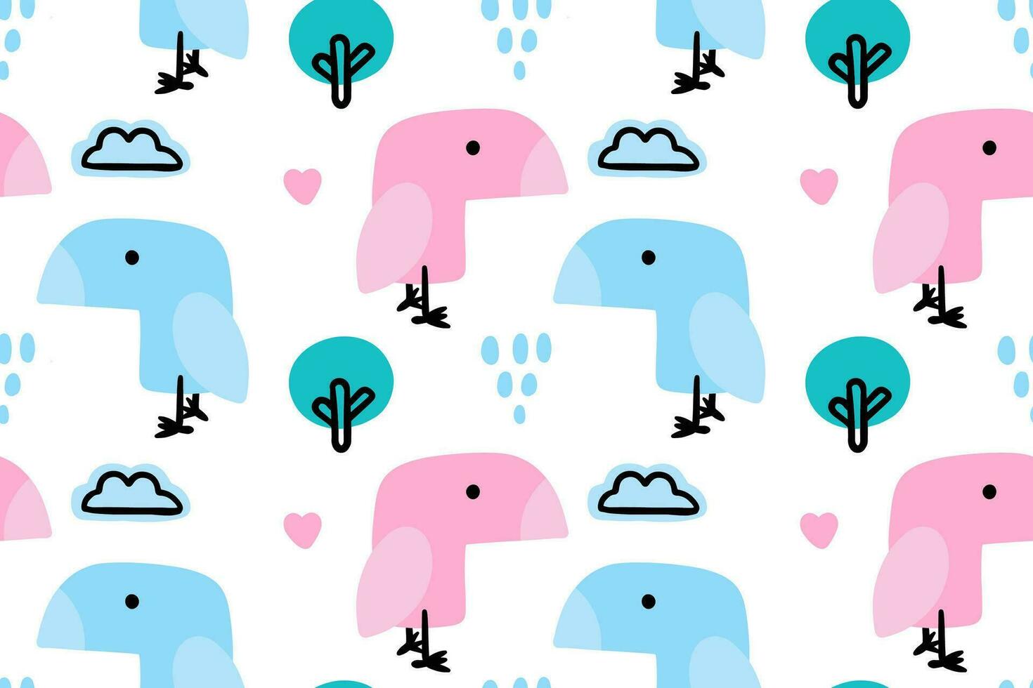 Seamless pattern hand drawn cute birds vector