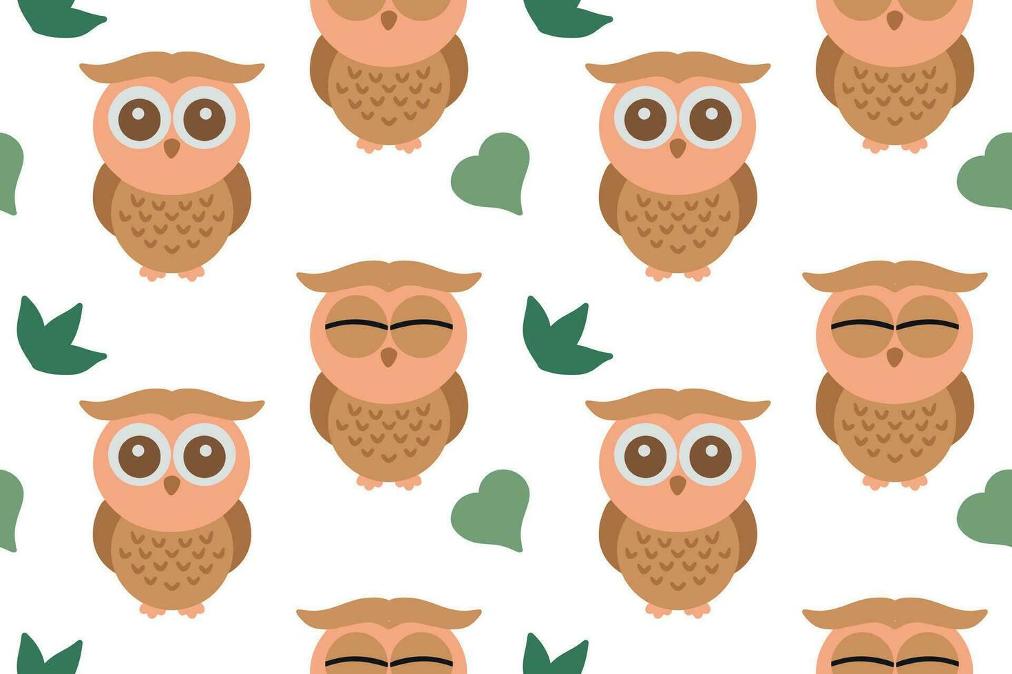 Cute little own with leaves illustration seamless pattern vector