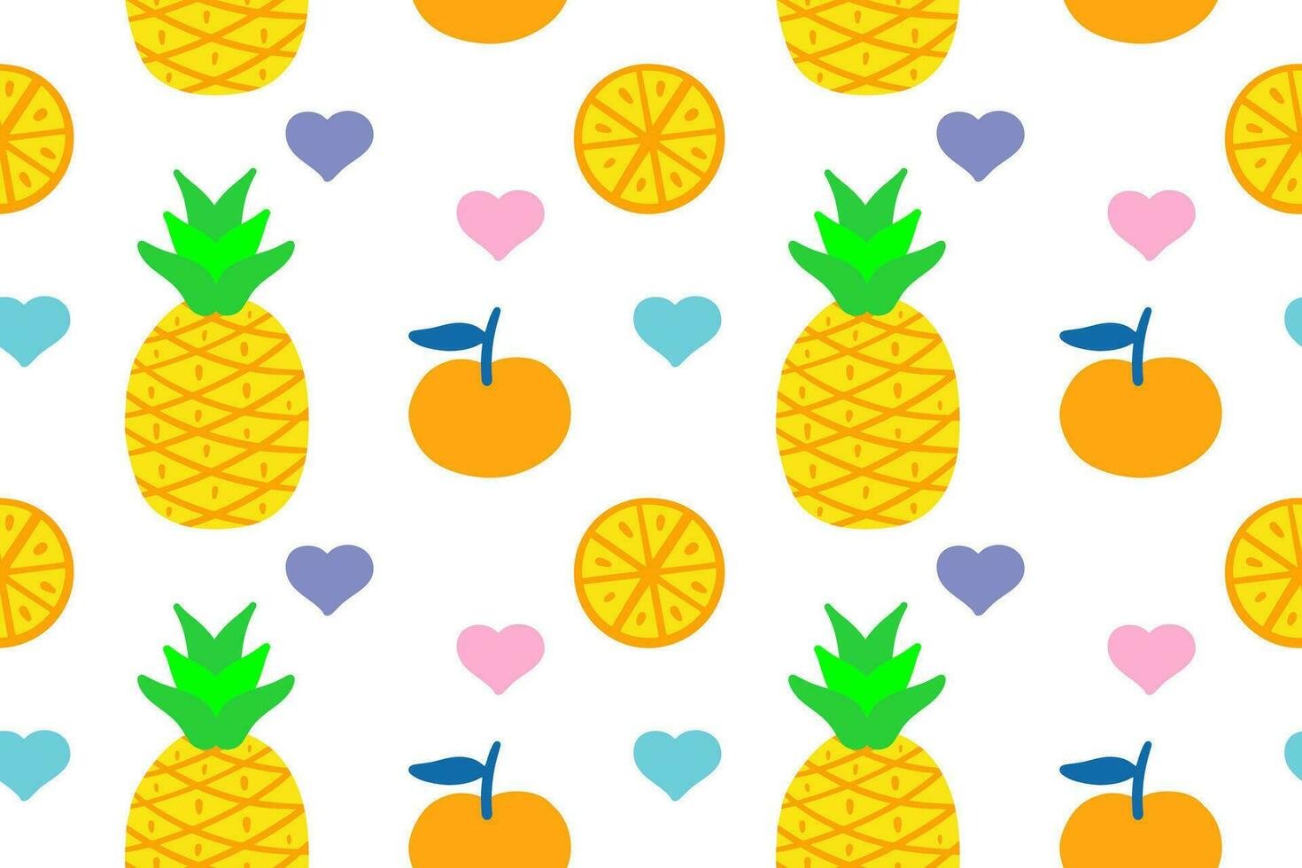 Pineapple, orange and heart seamless pattern vector
